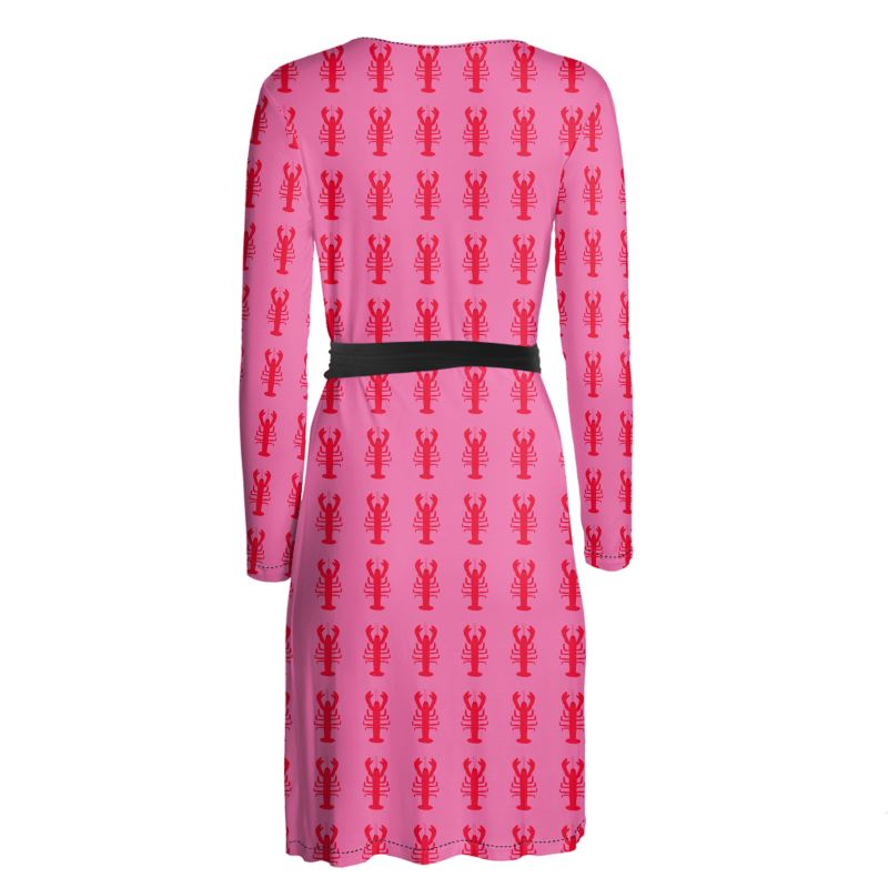 Lobster Print Wrap Dress in Pink