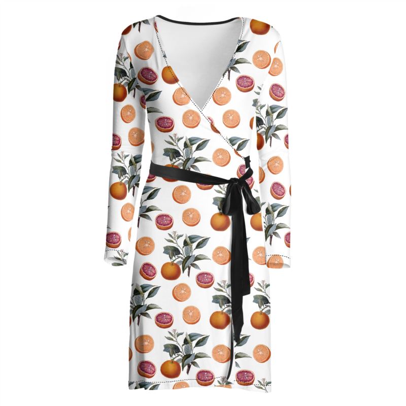 Citrus Botanical Print Wrap Dress
