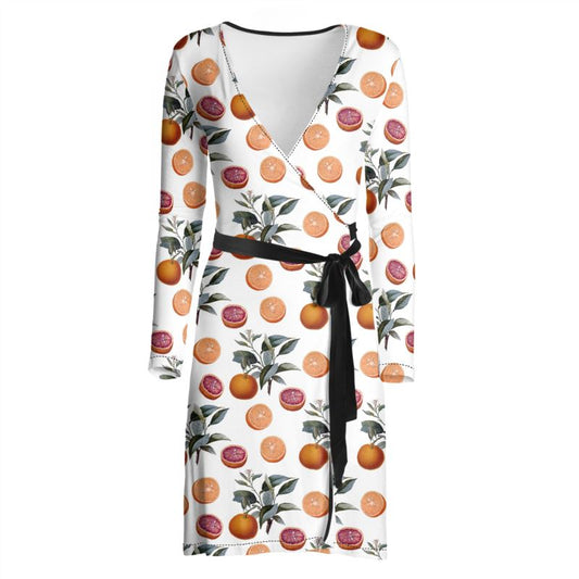 Citrus Botanical Print Wrap Dress