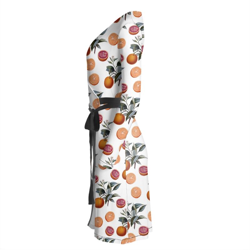 Citrus Botanical Print Wrap Dress