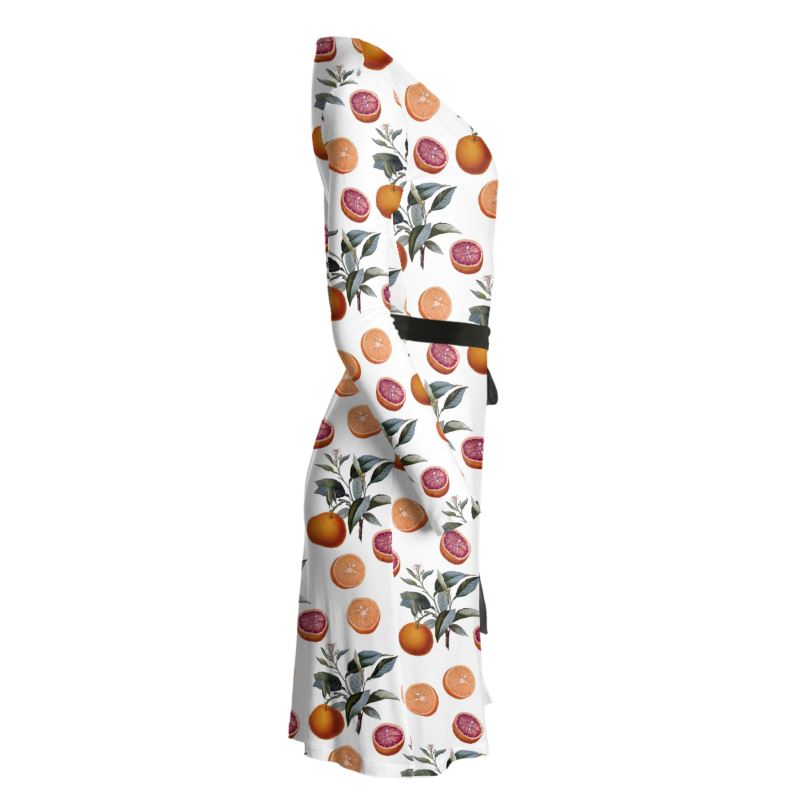 Citrus Botanical Print Wrap Dress