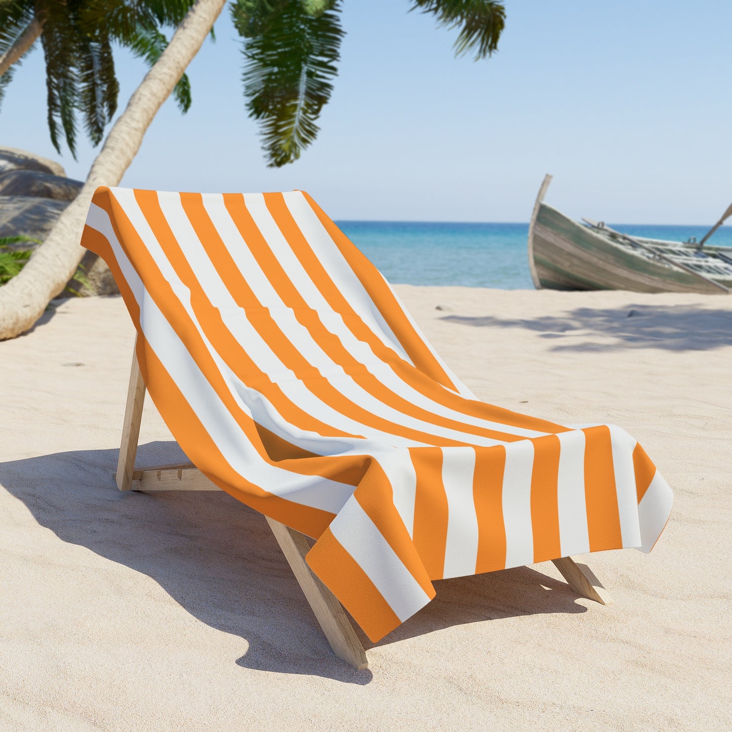 Orange and White Striped Beach Towel