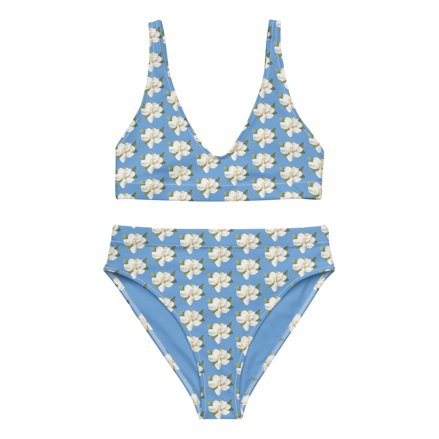 Blue Magnolia Print Bikini