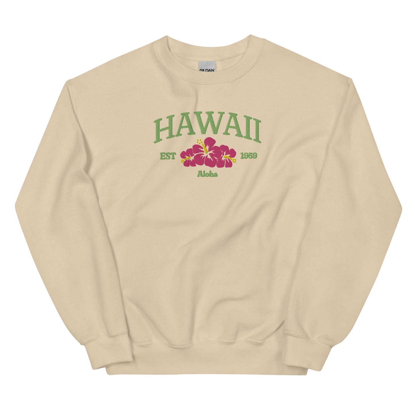 Hawaii Embroidered Sweatshirt in Green/Pink