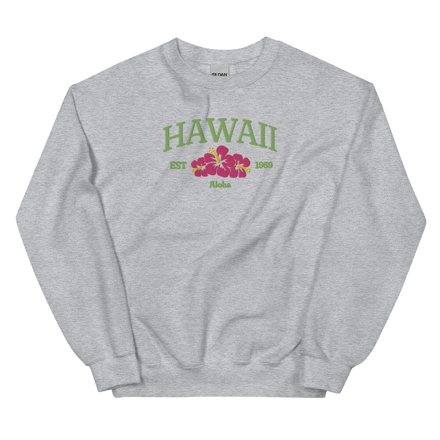 Hawaii Embroidered Sweatshirt in Green/Pink