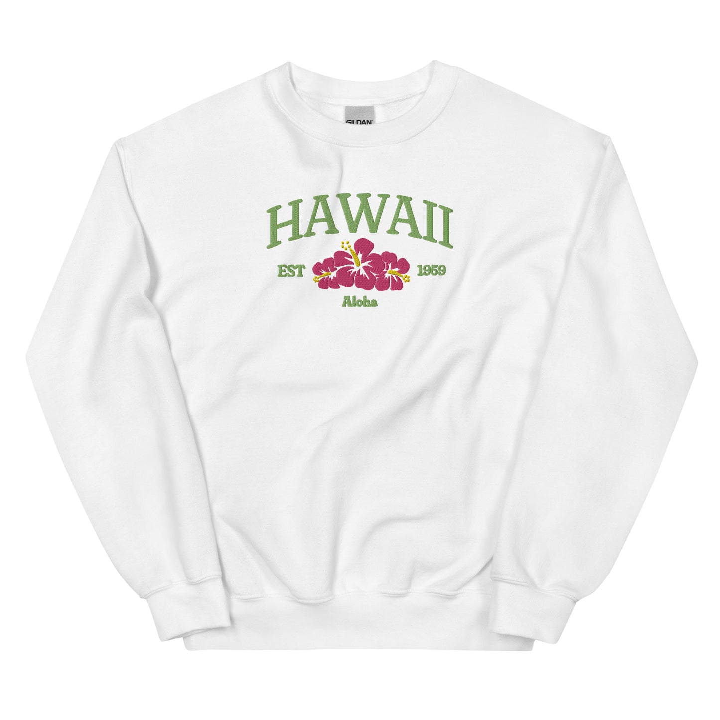 Hawaii Embroidered Sweatshirt in Green/Pink