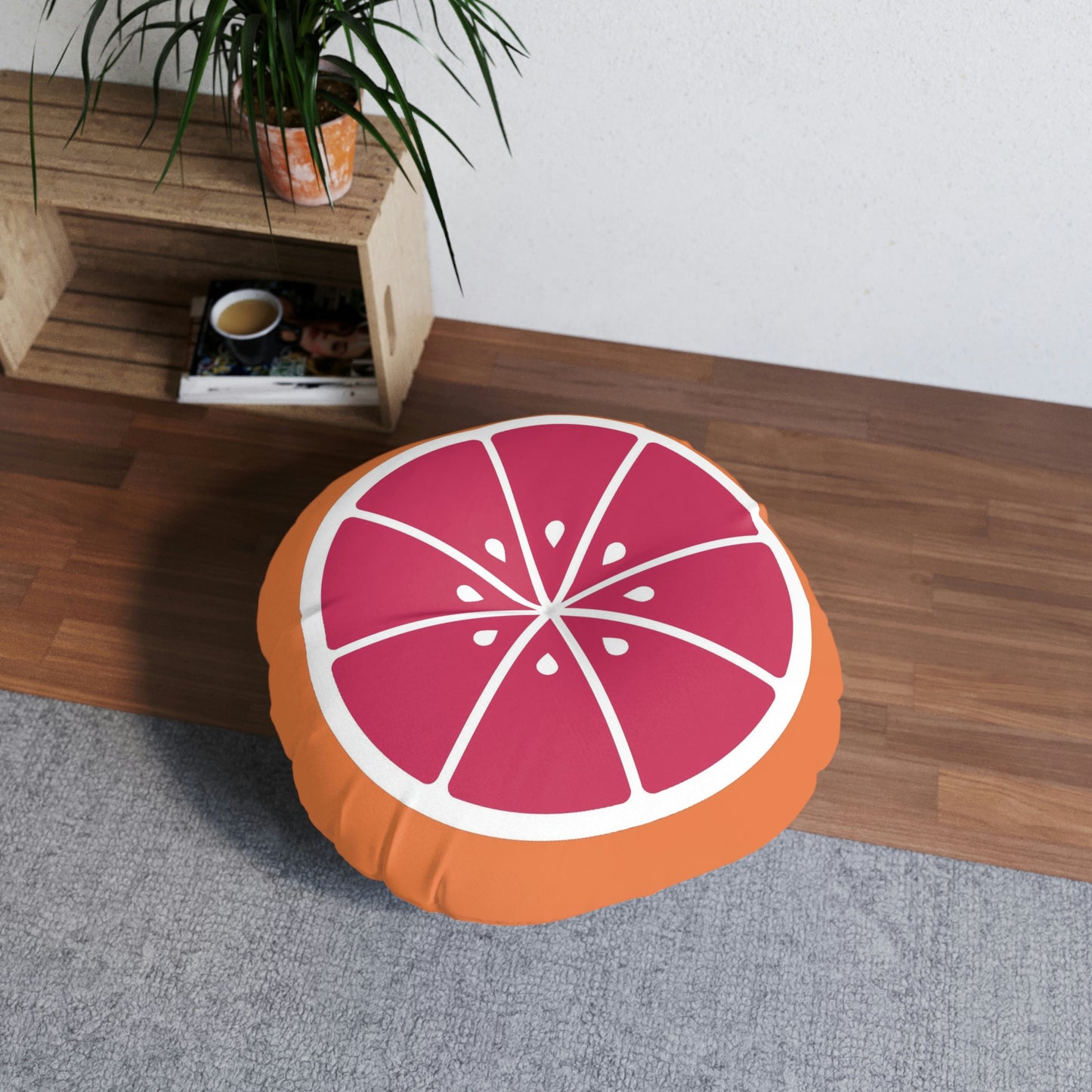 Grapefruit Slice Round Floor Pillow