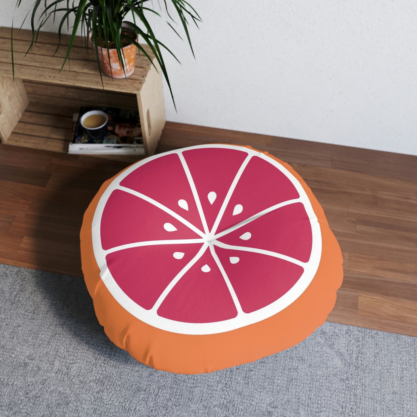 Grapefruit Slice Round Floor Pillow